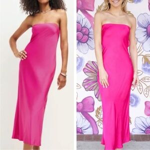 BEST Reformation Joana Silk Maxi Dress Gown - Flambe Pink Cocktail Party